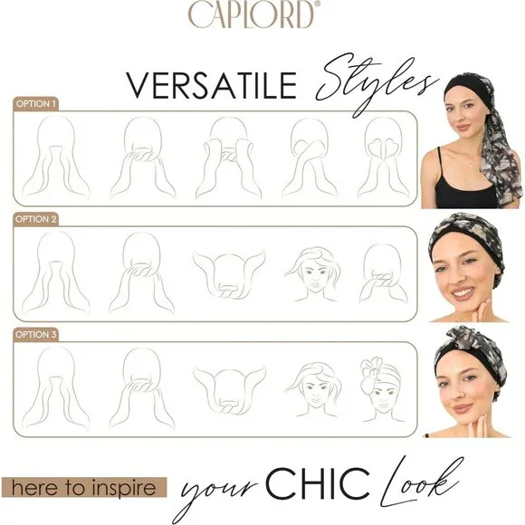 Women’s Black Beige Scarf Skull Cap Chemo Headwear Hair Loss Turban